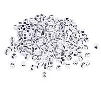 Rayher 16057102 Perles en dé avec chiffres, blanc, 200 pces, plastique, 5X5mm, impression noire et double face, arts créatifs, bracelets, colliers, porte-clefs