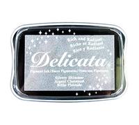 Rayher 29187606 Tampon encreur Delicata métallique, encre de couleur argentée à effet métallique, à base d’eau, séchage rapide, pour papiers non-couchés (non traités), boite avec couvercle intégré, 9,9x6,8x1,9cm Tampon encreur à effet métallique pour embellir vos créations sur papier !