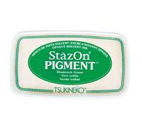 Rayher 29206448 StazOn coussin encreur pigmenté, vert foncé, 9,6x5,5x2,2cm, 1 pce., séchage rapide, surfaces multiples, méthode d’embossage humide à chaud, cartes, enveloppes, sachets cadeaux