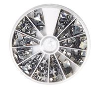 Rayher 38643606 Hotfix rivets décoratifs, rivets thermocollants de 2,5 à 10 mm, rivets autoadhésifs, formes assorties dans une boite de rangement, 420 pièces, argenté