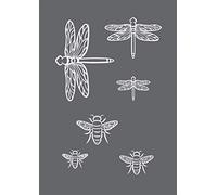 Rayher 45125000 Pochoir motifs insectes, Din A5 (14,8X21,0cm), gris/blanc, auto-adhésif, réutilisable, 3 pces. avec raclette, technique de sérigraphie, libellule, abeille
