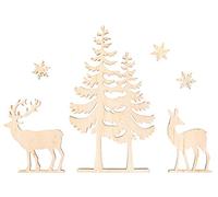 Rayher 46322000 Motifs en bois Arbre et cerf, FSC100%, Naturel