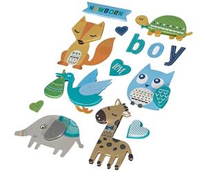 Rayher 50083358 3D sticker en papier Bébé, bleu layette, 14pces, avec effets, sct.-LS