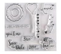 Rayher 50244000 Tampons en silicone « amour », assortiment 12 pces, 97X205mm, transparent, bloc acrylique, carte, enveloppe, sachet et papier cadeau, scrapbooking, Sb-btl. 1bogen