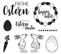 Rayher 50245000 Tampons en silicone « Paque », assortiment 9 pces., 102,5X97mm, transparent, bloc acrylique, carte, enveloppe, sachet et papier cadeau, scrapbooking