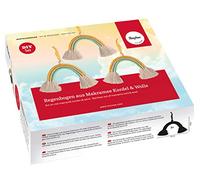 Rayher 55947999 Arcs-en-ciel en macramé, 1 set, 3X13cm, avec mode d’emploi, décoration murale, tenture, chambre d’enfant, cadeau, baptême, communion