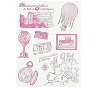 Rayher 58175000 Tampon Vintage Voyage dans Le Temps, Tampon Silicone Rétro, 2-8 cm, Idéal pour Le Scrapbooking et la carterie, Tampon Transparent, Large