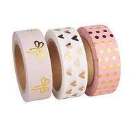 Rayher 60893000 Kit Washi Tape, rouleau 10mx15mm, 3pcs & designs à 10m, rose/or