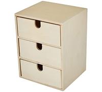 Rayher 62382000 - Petite commode en bois avec 3 tiroirs pour le rangement ordonné de petits accessoires de bureau, de couture, des bijoux & Cie marron - 21,5 x 14,5 x 16 cm
