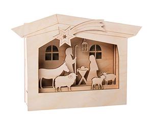 Rayher 62889505 Kit bois Cadre à motif 3D, FSCMixCred., nature, 24x24x6,3cm, Crèche, 13pces, boîte 1kit