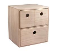 Rayher 62908505 mini commode en bois FSC 100%, Nature, 21x18x23cm, avec 3 tiroirs de 2 tailles differentes, superposés, rangements multi-usages, à poser sur un meuble