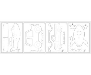 Rayher 62914505 feuilles de contreplaqué, nature, 4 feuilles, DIN A4, 300x200x4mm, pour scie à chantourner, scie à découper, motifs de véhicules à réaliser soi-même, fête d’anniversaire d’enfants