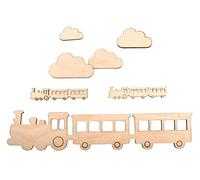 Rayher 62984505 Embellissements en bois, train-nuages, bois naturel FSC MixCred, 6 pces., 21,7X4,8cm, décoration, chambre d’enfant