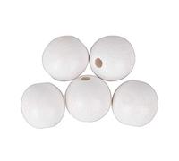 Rayher 63077102 Perles en bois, blanc, mat,30mm ø, trouées, 1 lot de 4 pces., FSC 100%, art créatif, décorations, porte-clefs, figurines