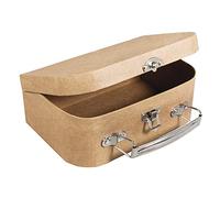 Rayher 67205000 Papier mâché Coffre, Petite mallette (18 x 12 x 6,5 cm) en papier mâché avec poignée en métal solide, dessiner pour les enfants, Naturel