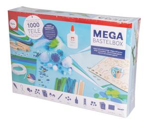 Rayher 69185000 Mega boîte de bricolage, 1.000 pièces, Assortiment blanc, bleu, vert, Kit de loisirs créatifs pour animer l’anniversaire des enfants
