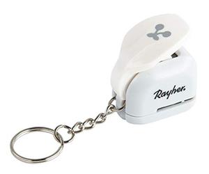 Rayher 69190000 Mini perforatrice, motif « cerise », ø 0,95cm (3/8"), gris et blanc, avec fonction porte clef, avec collecteur intégré, papier, feutrine, tissu fin, film plastique, mousse