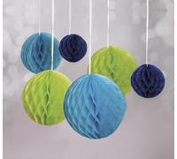 Rayher 87078000 Boules Alvéolées à Suspendre, Vert Clair/Bleu Foncé, 5/8/10cm Coul. Assorties, Sct.-LS 6P
