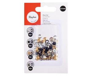Rayher Assortiment d’œillets pour pince perforatrice Rayher, métal, 50 pces., 4 couleurs, 3mm ø, arts créatifs, décoration, réparation-69287000