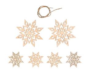 Rayher Assortiment de flocons de neige, 7 pces, bois naturel, FSC mix Credit, 5-9cm, arts créatifs, décorations, suspensions, couronnes, hiver, Noël-46622505