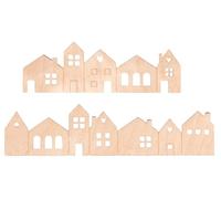 Rayher Assortiment de maisons en bois de placage, nature, 4 pces., 4 rangées 10,6x3,4 + 14x3,4cm, épaisseur 1mm, décoration, cartes, scrapbooking-46754505