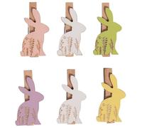 Rayher Assortiment de mini pinces à linge «Lapin», pastel, 6 pces, 2,5x1,1x4,8cm, 5 couleurs, bois FSC Mix Credit, arts créatifs, décorations, pâque, printemps, photo-46773999