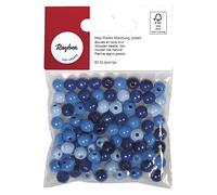 Rayher Assortiment de perles en bois, bleu, 82 pces., 8mm ø, FSC 100%, brillant, art créatif, bijoux, porte-clefs, attache tétine de bébé-1252600