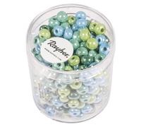 Rayher Assortiment de Perles en verre opaque, bleu-vert-pétrole, 1 pot, 55g, 5,4mm ø, gros trou 1,3mm ø, arts créatifs, décorations, macramé, bijoux-1441400