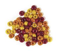 Rayher Assortiment de Perles en verre opaque, rouge-jaune-orange, 1 pot, 55g, 5,4mm ø, gros trou 1,3mm ø, arts créatifs, décorations, macramé, bijoux-1439000