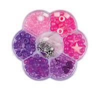 Rayher Assortiment de Perles „Shiny», Rose-Violet, 1 Boite, en Acrylique Transparent, Fleur ø 10,7cm, avec Fil, Formes et Tailles différentes, Arts créatifs, bijoux-15404000