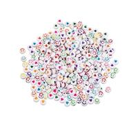 Rayher Assortiment de Perles „Smiley-Cœur», Blanc-Multicolore, 40g, ø 6mm, Trou ø 2mm, 2 Motifs, Arts créatifs, Bijoux, Attaches de tétines bébés-16058999