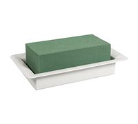 Rayher Bloc de Mousse Florale Humide avec Plateau, Vert, 1 PCE., 18x10cm, H. 5,7cm, rectangulaire, Cage Florale, Composition Florale, Mariage, Communion, baptème-30209000