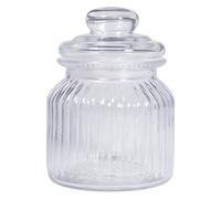 Rayher Bocal de Conservation en Verre cannelé Blanc, Transparent, 1 PCE., 625ml, 11cm ø, H. 15cm, avec Couvercle, bonbonnière, Biscuits, bonbons-46167000