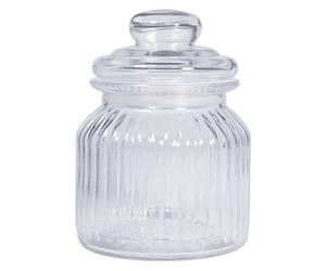 Rayher Bocal de Conservation en Verre cannelé Blanc, Transparent, 1 PCE., 625ml, 11cm ø, H. 15cm, avec Couvercle, bonbonnière, Biscuits, bonbons-46167000
