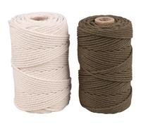 Rayher Duo de Cordon en coton, olive-nature, 2 pces., ø 2,2mm, 200g, écheveau 70m, lavable, arts créatifs, macramé, crochet, tricot, décorations-44000456