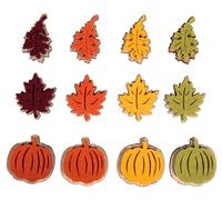 Rayher Embellissements « Citrouille et Feuille », en Bois, 4 Couleurs, 12 pces., 3,7cm, Autocollant, décoration, Table, Cartes, Scrapbooking, Automne -46660999