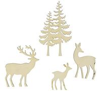 Rayher Formes en bois miniat Cerf/arbre FSCMixCre 4pc 4-8cm 5mm nature, 46584505, Naturel