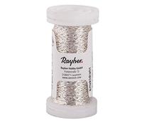 Rayher Hobby 2426022 Bobine de fil à effet 0,25 mm de diamètre, argenté, 60 m, dans un sac SB, matériau de base en laiton, fil fin pour bricolage, fil de liage, fil enroulé, fil à bijoux