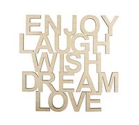 Ecrit. Bois"Enjoy,Laugh,Wish..."Fsc100%, Nature, 18,7x18x0,4cm, 1 Pce.