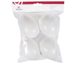 Rayher Lot d’œufs en Plastique, Blanc, 4 pces., ø 10cm, intérieur/extérieur, Arts créatifs, décoration, Dimanche des Rameaux, Pâque-3907200