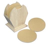 Rayher Lot de 6 sous-verre ronds, nature, 7 pces., MDF, 10cm ø, avec support en bois FSC Mix Credit, à personnaliser, décoration, protection de meuble-62402000