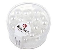 Rayher Lot de perles de cire en verre Renaissance, blanc neige, 25 pces, ronde Ø 8mm, semi-transparent, arts créatifs, décorations, bijoux -14442100