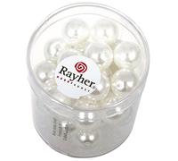 Rayher Lot de Perles de Cire en Verre Renaissance, Blanc Neige, 35 pces, Ronde Ø 10mm, Arts créatifs, décorations, Bijoux -14403100