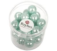 Rayher Lot de perles de cire en verre Renaissance, bleu turquoise, 35 pces, ronde Ø 10mm, arts créatifs, décorations, bijoux -14403404