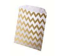 Rayher Lot de petits sacs en papier, blanc - zigzag doré, 15pces, 12,9x16,8 cm, pour contact alimentaire, cadeaux, calendrier de l’avant-68075000