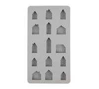 Rayher Moule MINI MAISONS en silicone, 1 pce, 15 formes, 14,5x26x1,5cm, béton créatif, Raysin, résine époxy, décoration, village de Noël, pendentifs-36156000, Gris