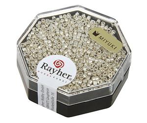 Rayher Perles de Rocailles Delica p. bijoux 1,6mm ø métallique argenté, 14760606, Large