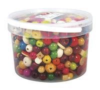 Rayher perles en bois colorées 16-25mm ø, p. arts créatifs, seau 1200g, 1209600