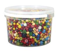 Rayher perles en bois colorées 4-16mm ø p. arts créatifs, seau de 1200g, 1209400