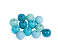 Rayher perles en bois FSC 100% 12mm ø 32pcs ass. tons turquoise polies, 12210404